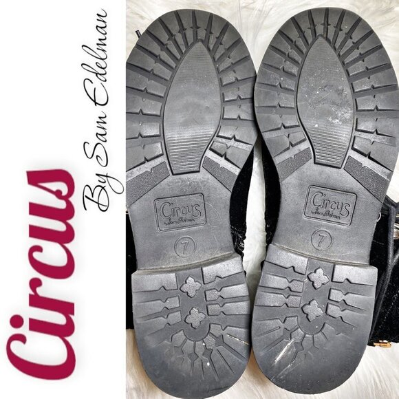 CIRCUS BY SAM EDELMAN Dawson Black Velvet Studded Combat Boot, Size 7 - Picture 6 of 9